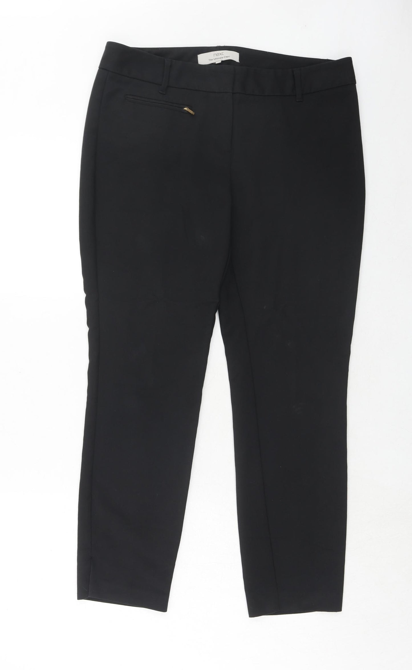 NEXT Womens Black Cotton Capri Trousers Size 12 Regular Hook & Eye