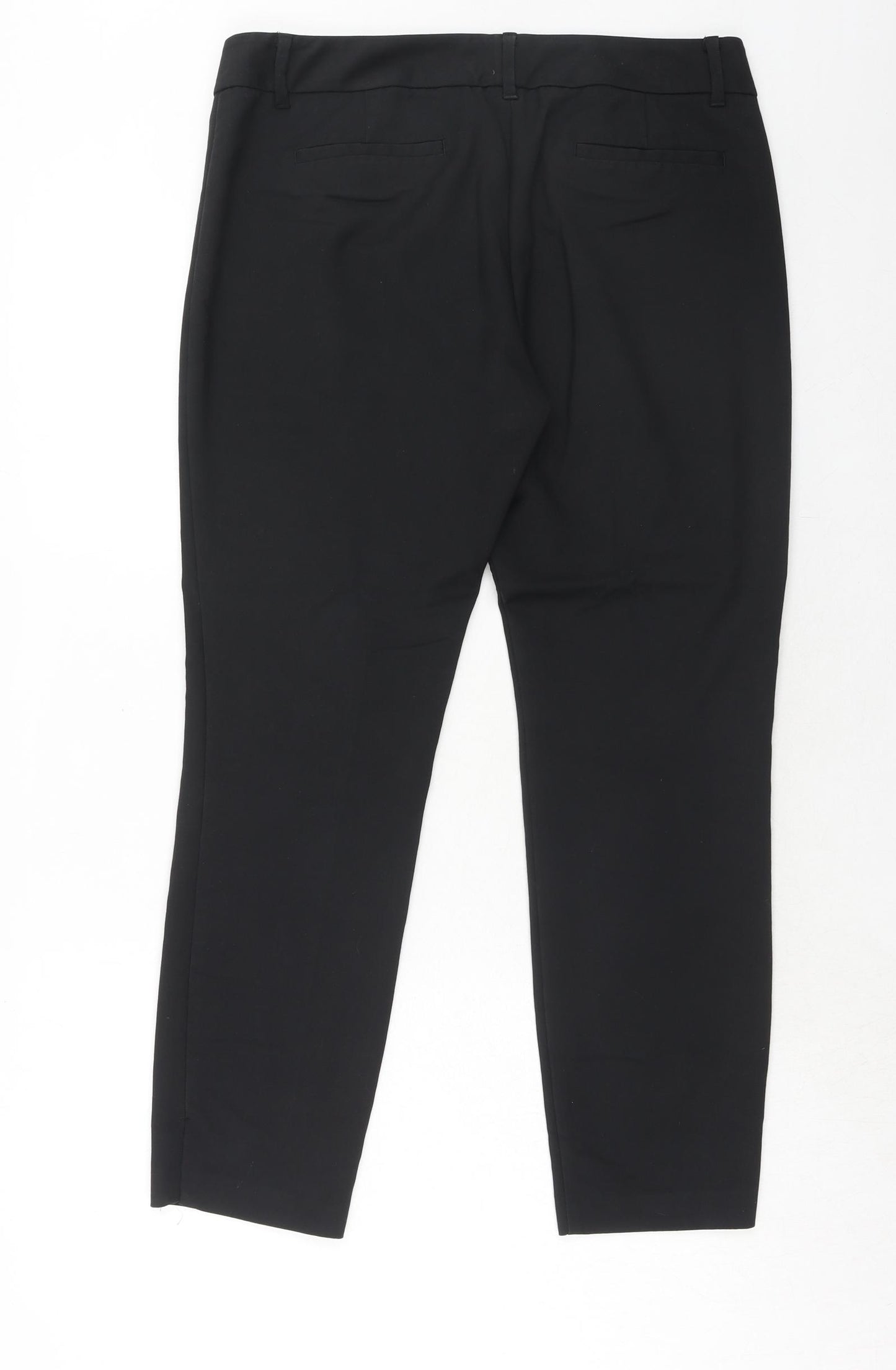 NEXT Womens Black Cotton Capri Trousers Size 12 Regular Hook & Eye