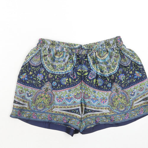 Sfera Womens Blue Geometric Viscose Basic Shorts Size M Regular Pull On