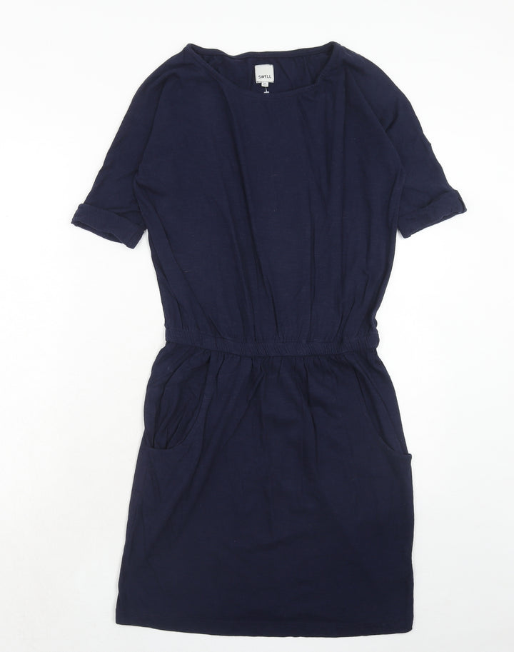 SWELL Womens Blue Cotton T-Shirt Dress Size XS Round Neck Pullover