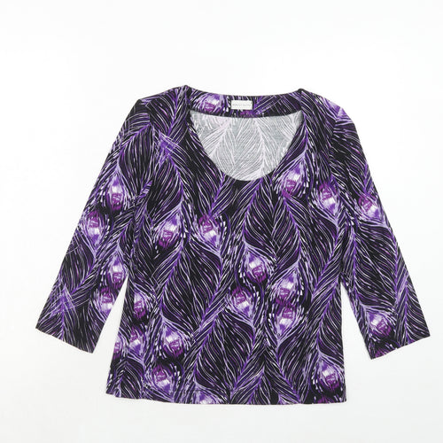 Minuet Womens Purple Geometric Viscose Basic T-Shirt Size S Scoop Neck