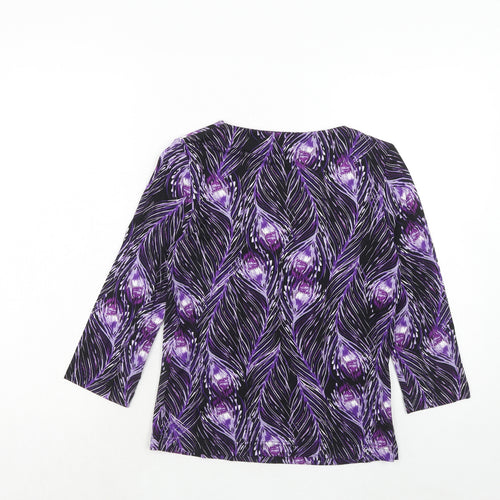 Minuet Womens Purple Geometric Viscose Basic T-Shirt Size S Scoop Neck