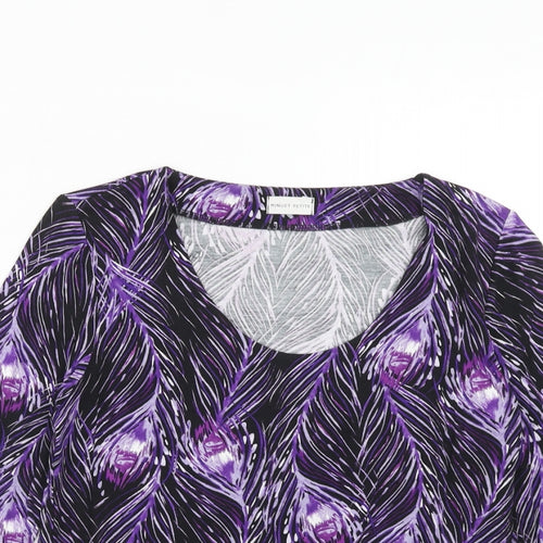 Minuet Womens Purple Geometric Viscose Basic T-Shirt Size S Scoop Neck