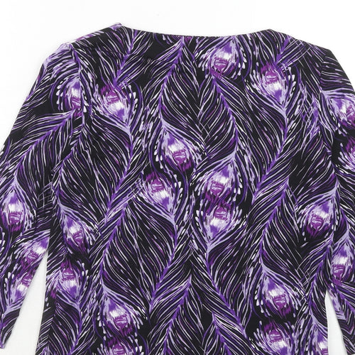 Minuet Womens Purple Geometric Viscose Basic T-Shirt Size S Scoop Neck