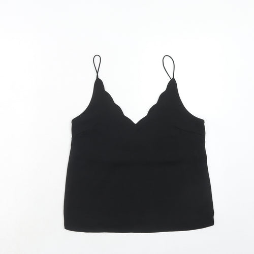 Topshop Womens Black Polyester Basic Tank Size 8 V-Neck