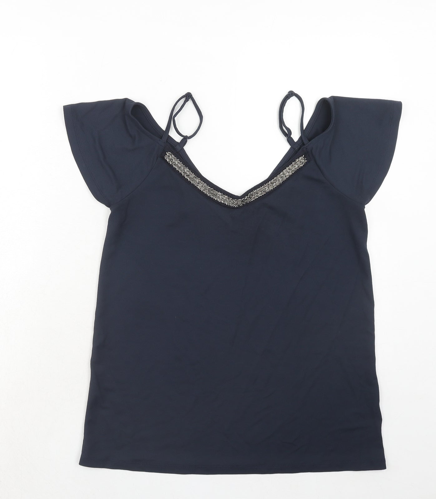 NEXT Womens Blue Polyester Basic Blouse Size 10 V-Neck