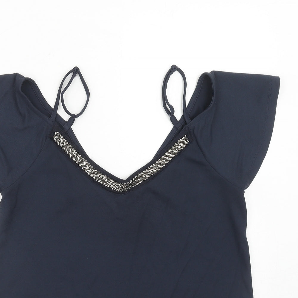 NEXT Womens Blue Polyester Basic Blouse Size 10 V-Neck