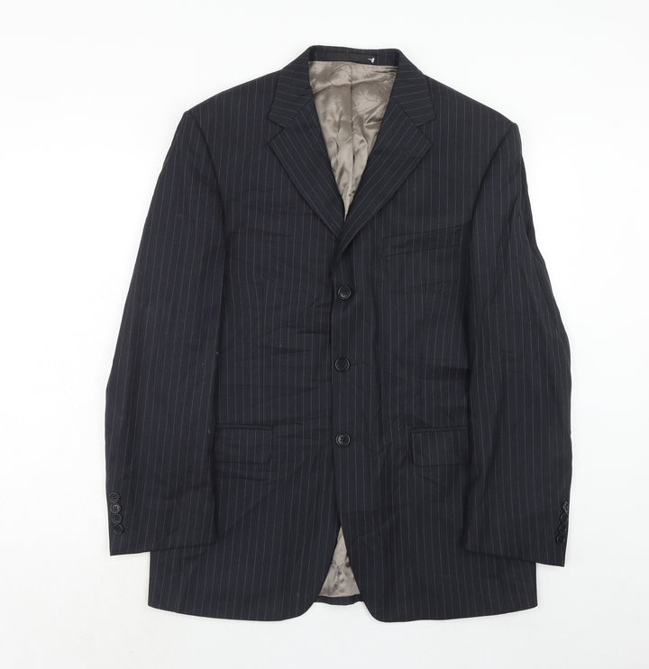 Marks and Spencer Mens Blue Striped Wool Jacket Suit Jacket Size 40 Regular