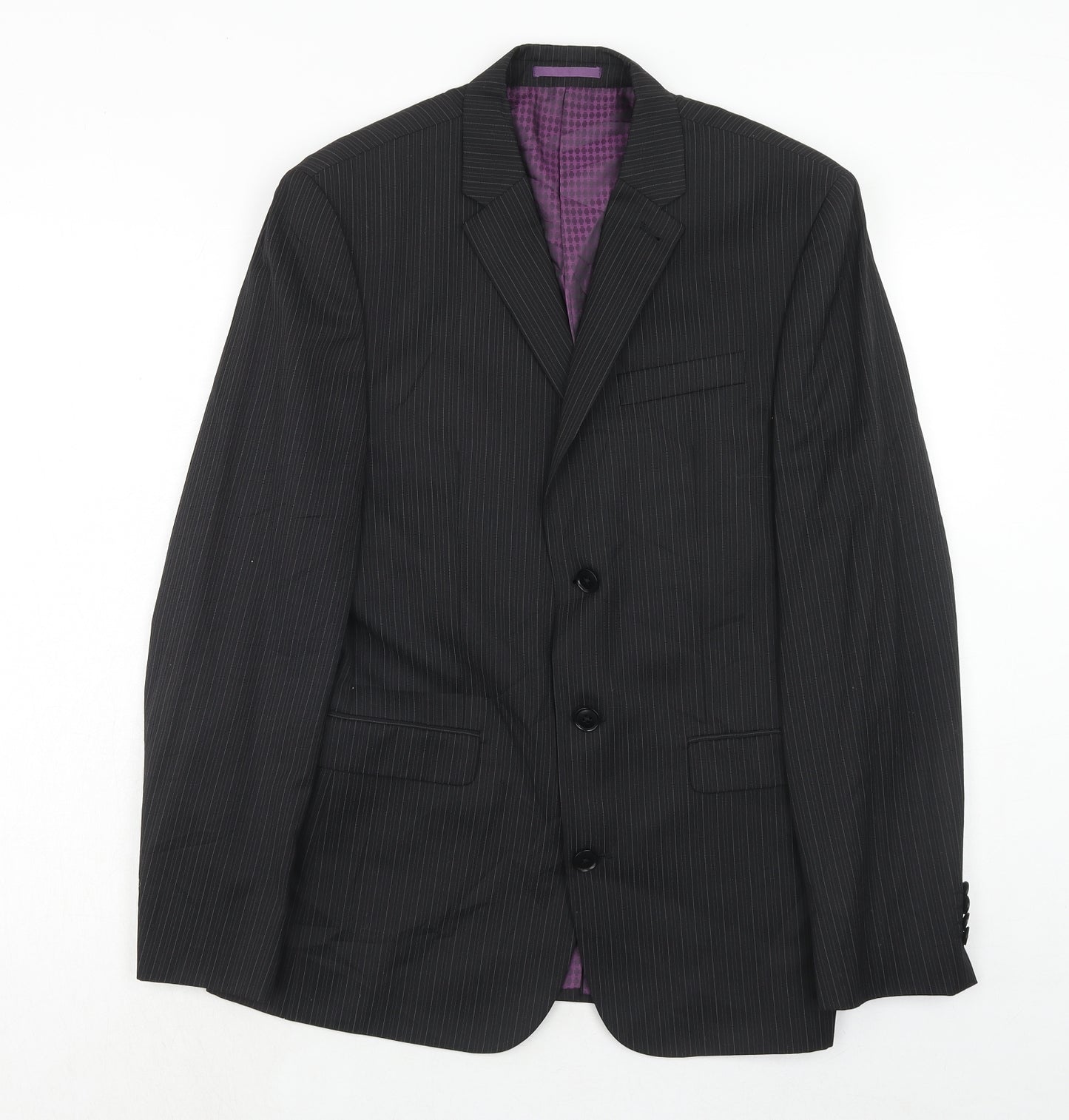 NEXT Mens Black Striped Wool Jacket Suit Jacket Size 38 Regular