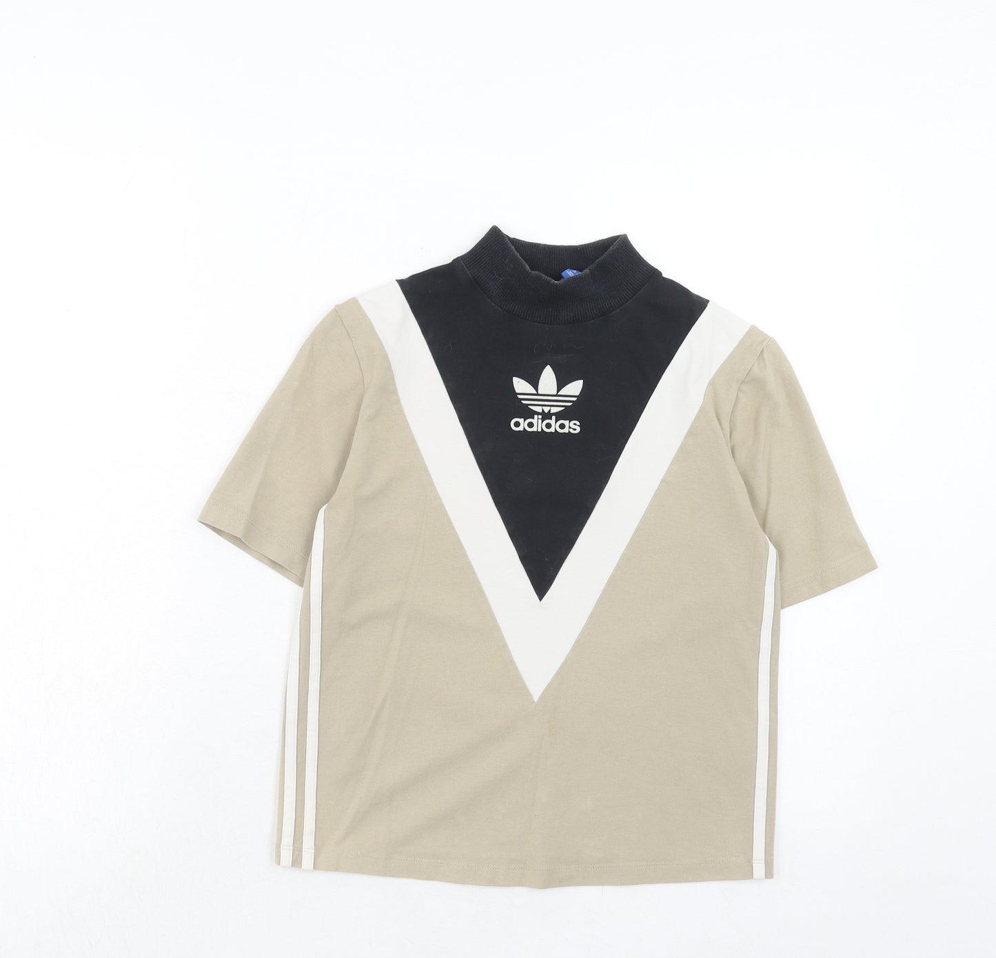 adidas Womens Beige Cotton Basic T-Shirt Size 4 Mock Neck