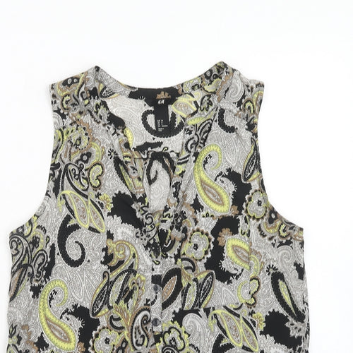 H&M Womens Black Paisley Polyester Basic Tank Size 8 V-Neck