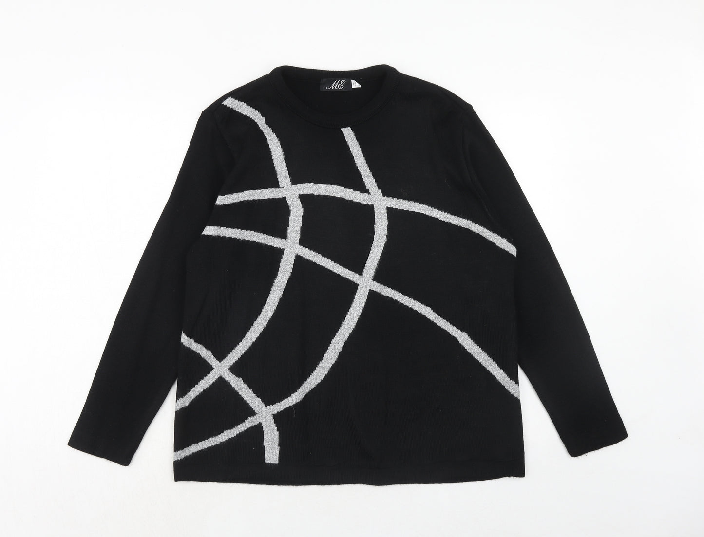 Me Womens Black Round Neck Geometric Acrylic Pullover Jumper Size M - Size M/L