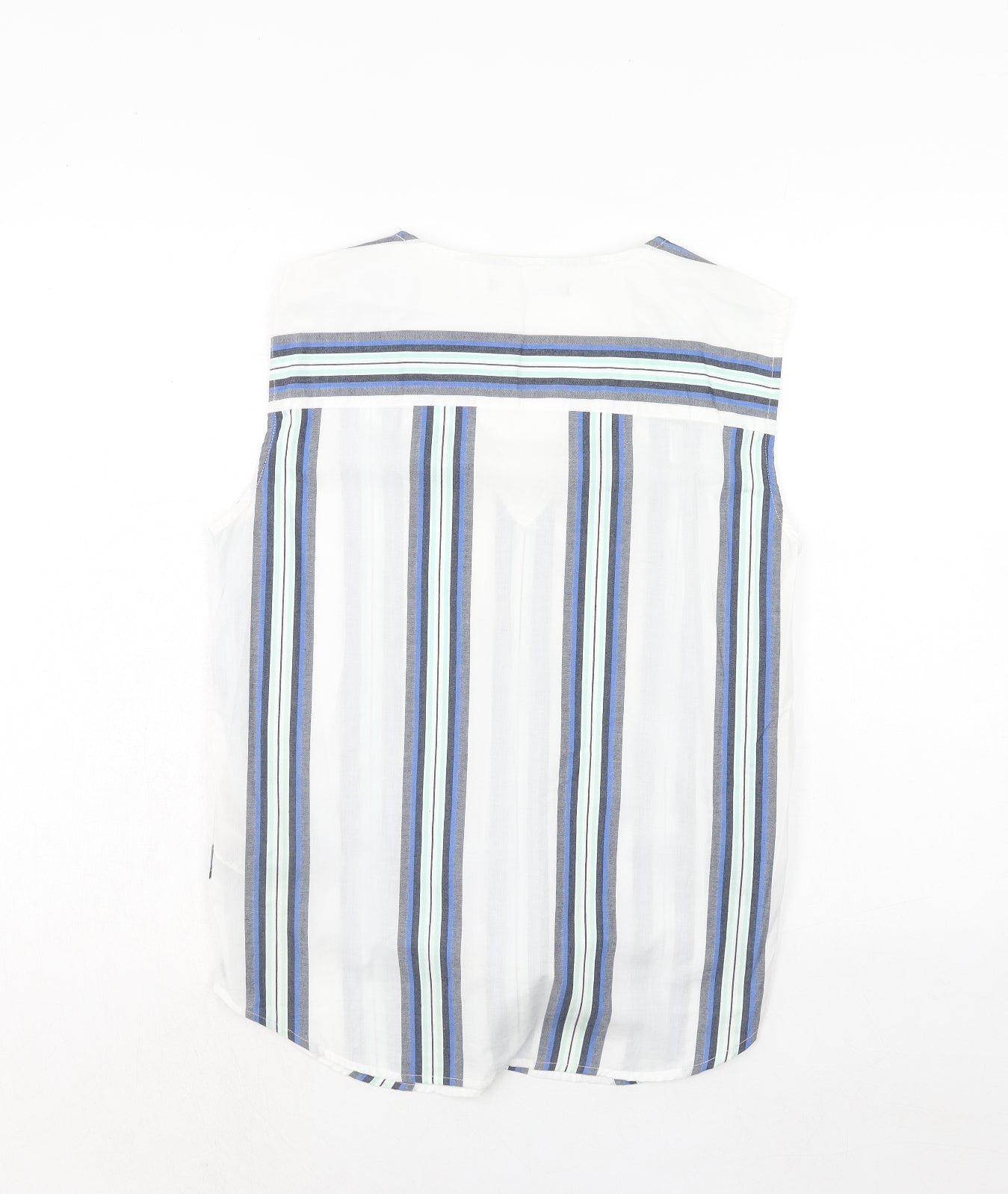 Marks and Spencer Womens White Striped Cotton Basic Tank Size 10 V-Neck - Knot Front