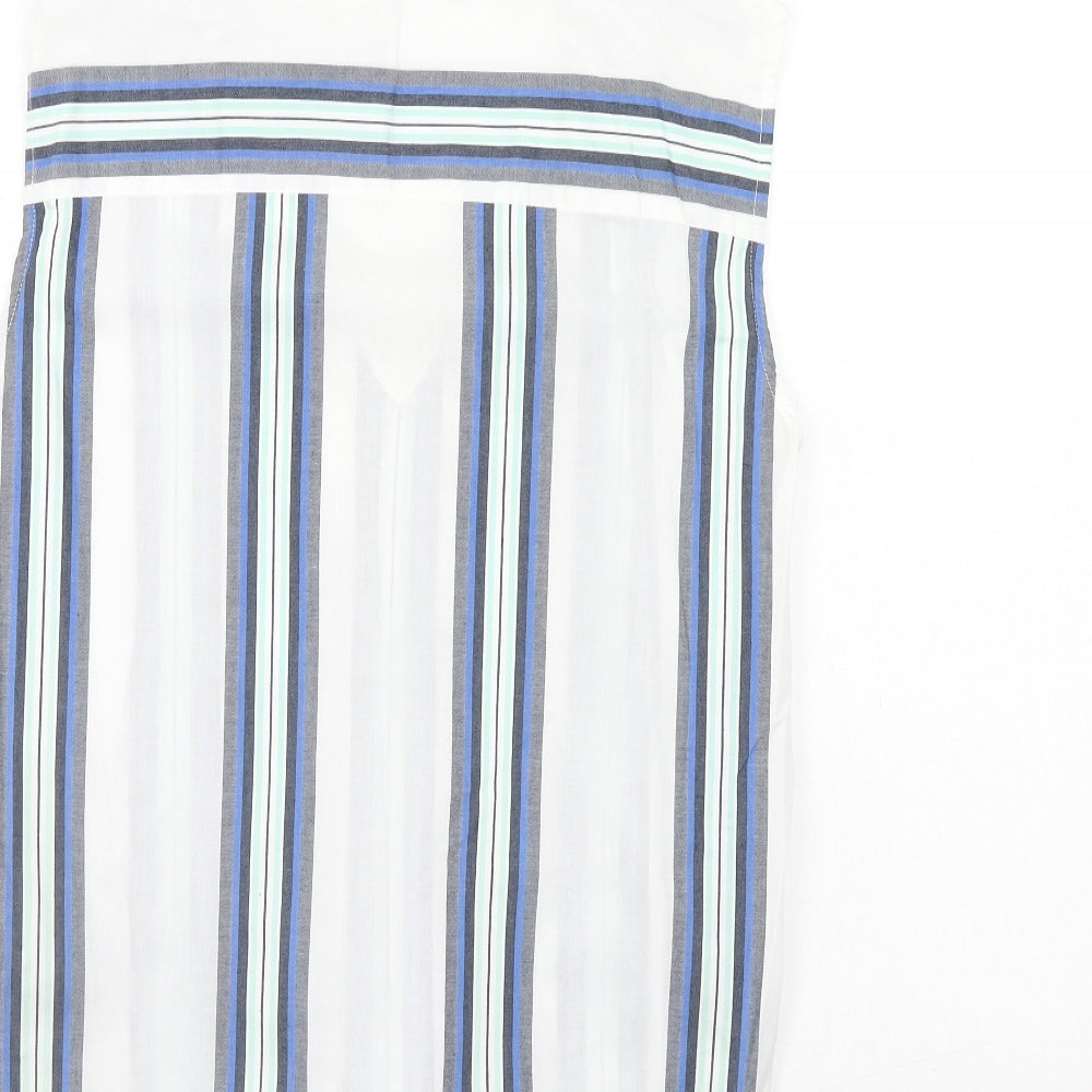 Marks and Spencer Womens White Striped Cotton Basic Tank Size 10 V-Neck - Knot Front