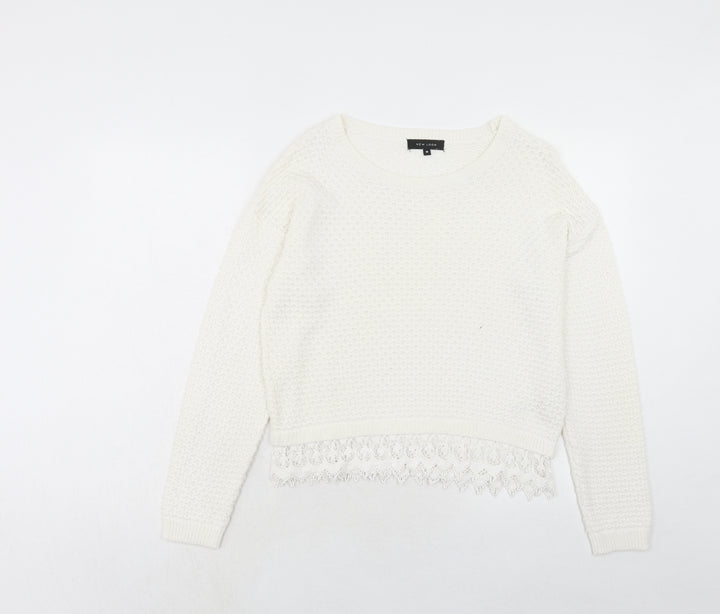 New Look Womens Ivory Round Neck Acrylic Pullover Jumper Size 10