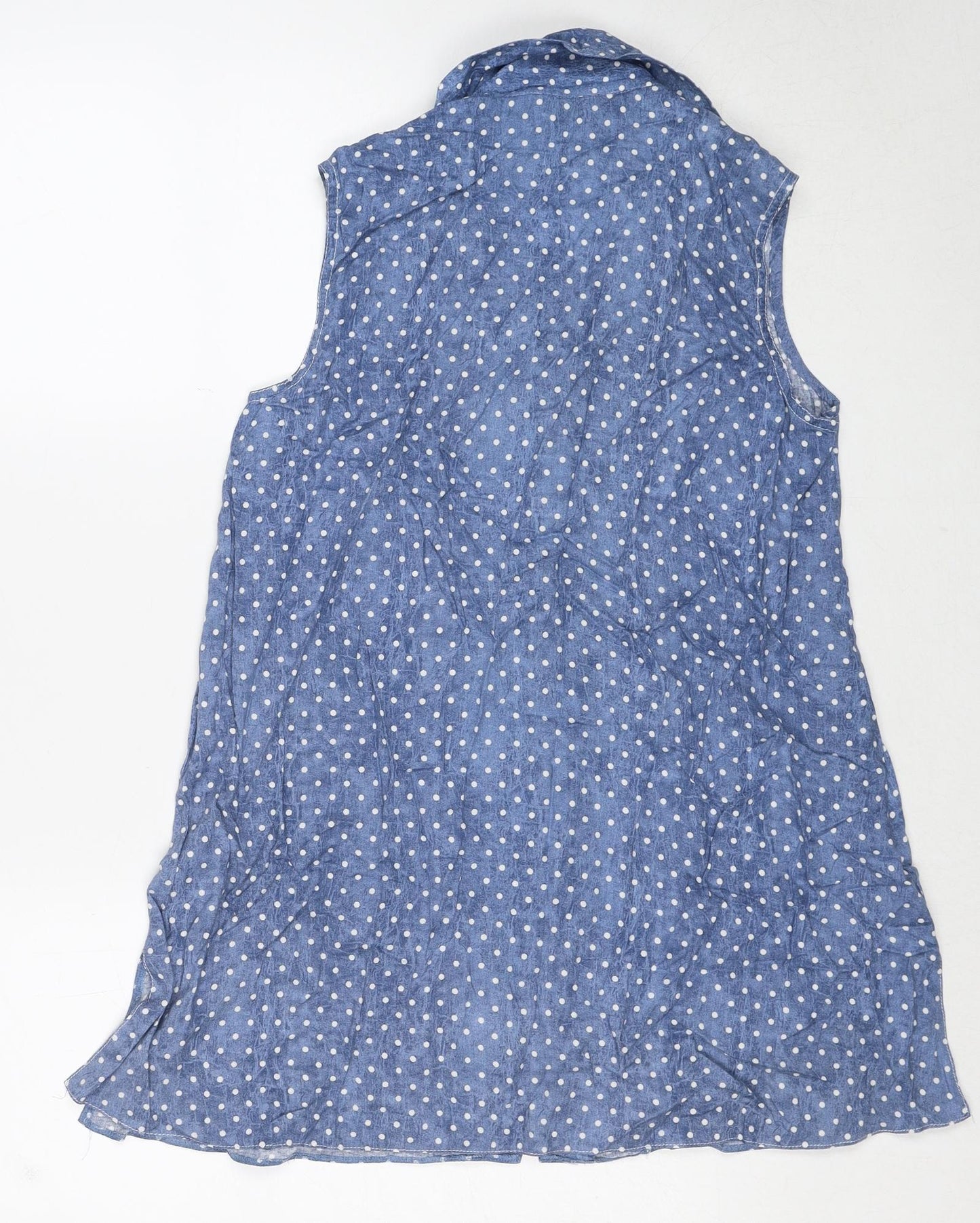 Marks and Spencer Womens Blue Polka Dot Viscose Basic Button-Up Size 8 Collared