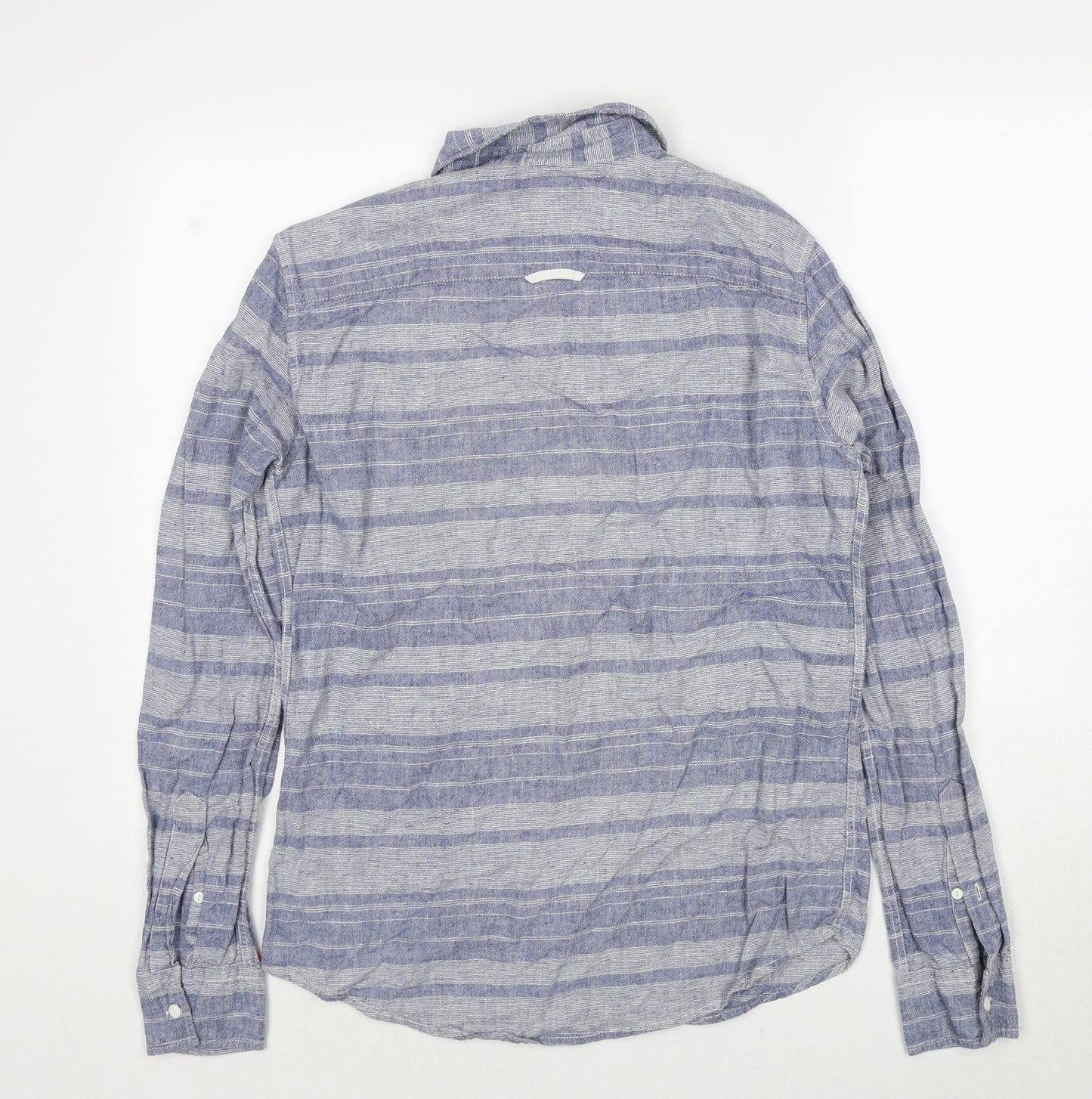 Pull&Bear Mens Blue Striped Polyester Polo Size S Collared Pullover