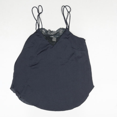 H&M Womens Grey Polyester Basic Tank Size 4 V-Neck - Lace Detail
