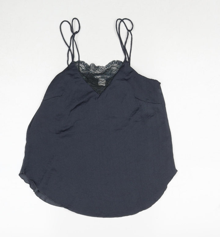 H&M Womens Grey Polyester Basic Tank Size 4 V-Neck - Lace Detail