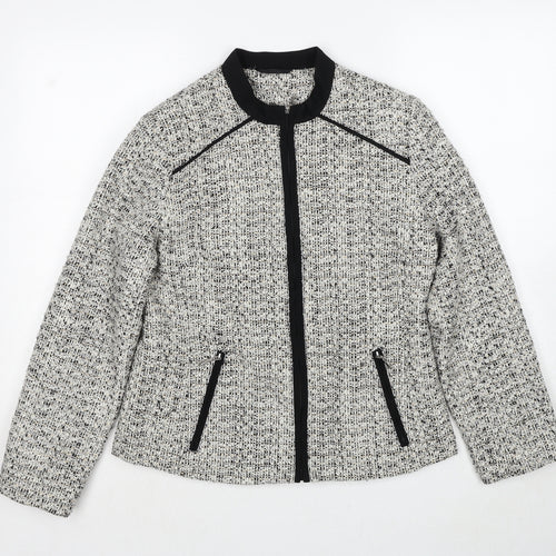 EWM Womens White Geometric Jacket Size 10 Zip