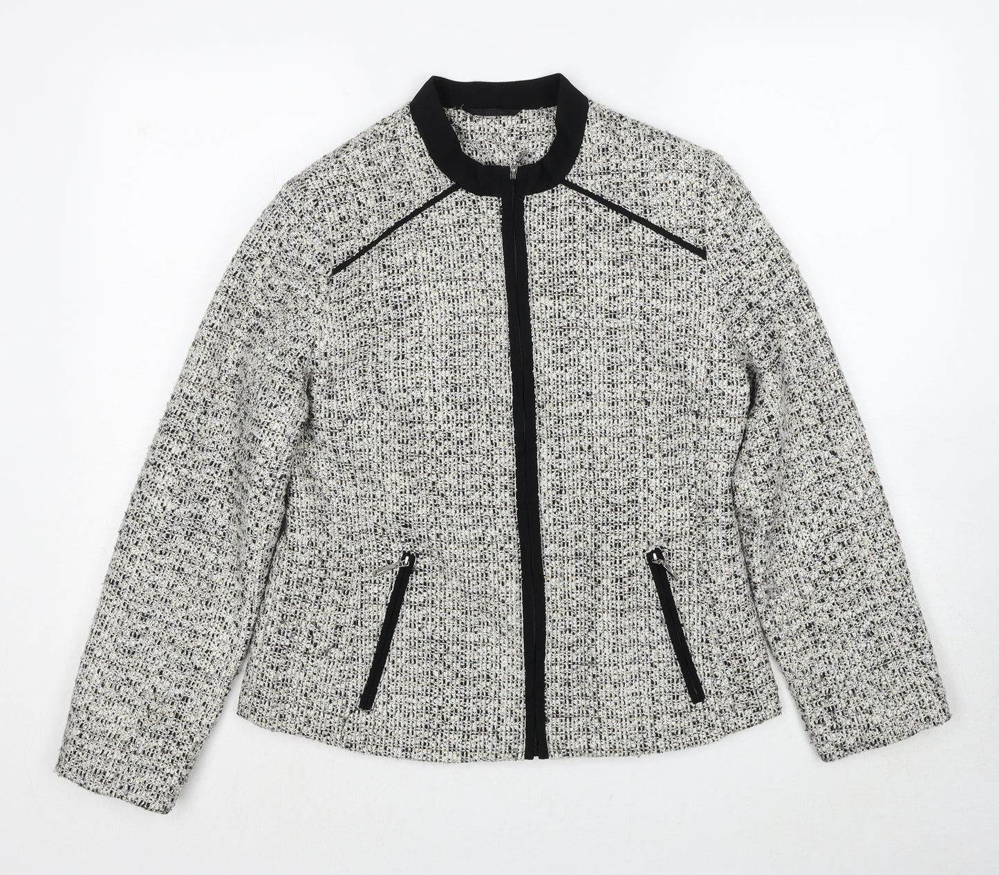 EWM Womens White Geometric Jacket Size 10 Zip
