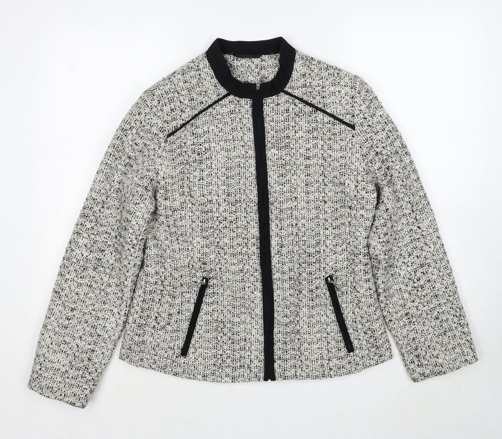EWM Womens White Geometric Jacket Size 10 Zip