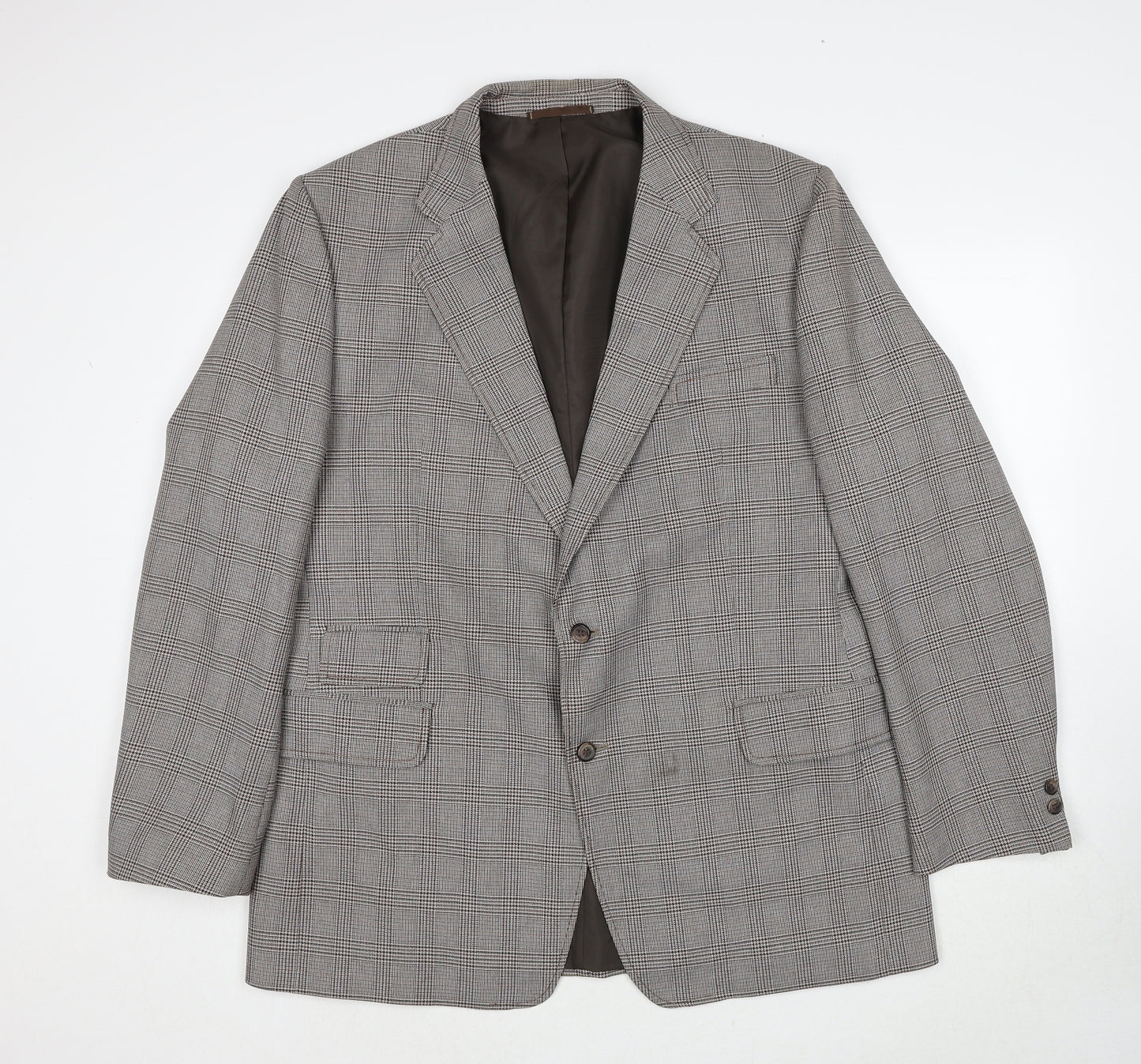 C&A Mens Brown Plaid Polyester Jacket Suit Jacket Size 46 Regular