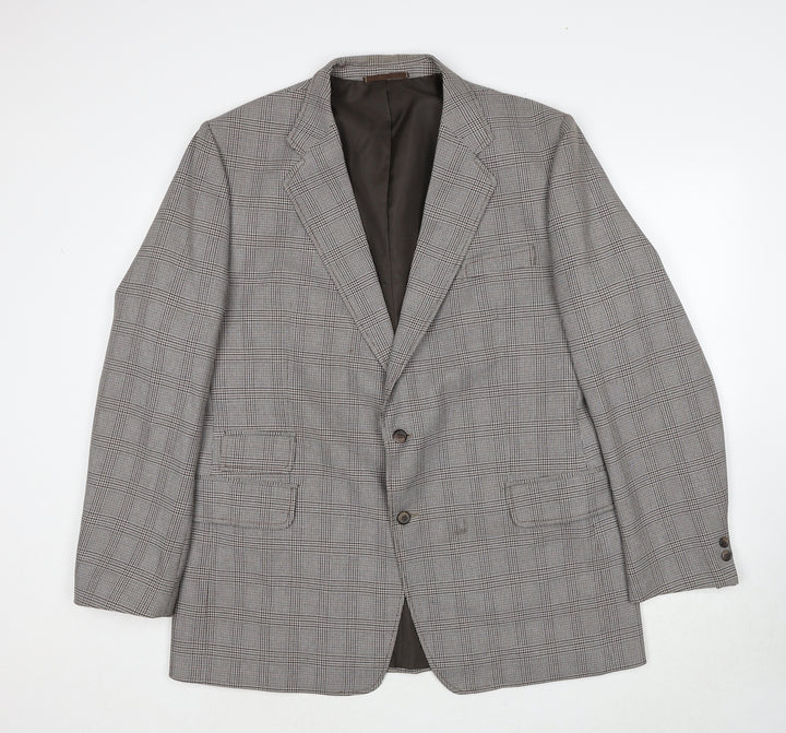 C&A Mens Brown Plaid Polyester Jacket Suit Jacket Size 46 Regular