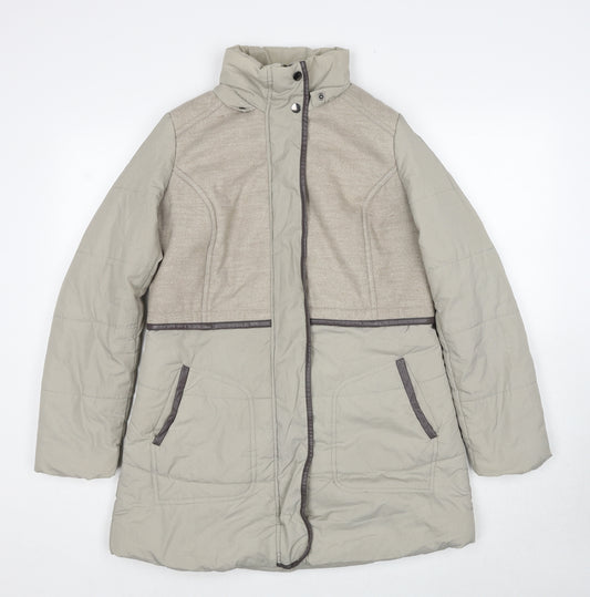 Front view of Debenhams women’s beige parka coat, size UK 10, zip