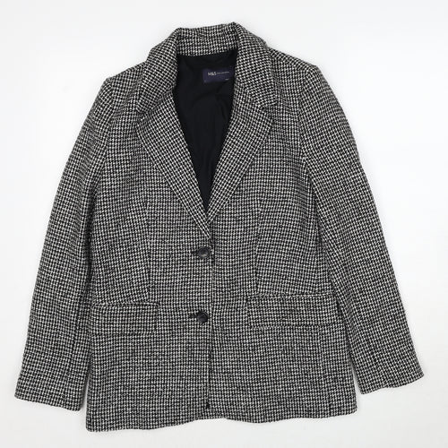 Marks and Spencer Womens Black Geometric Polyester Jacket Blazer Size 8