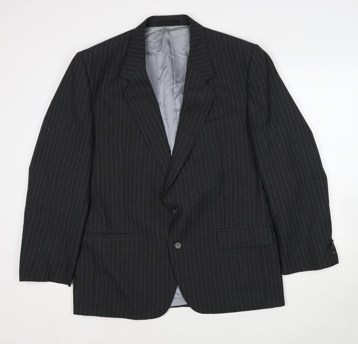 Origin Mens Grey Striped Polyester Jacket Suit Jacket Size 42 Regular