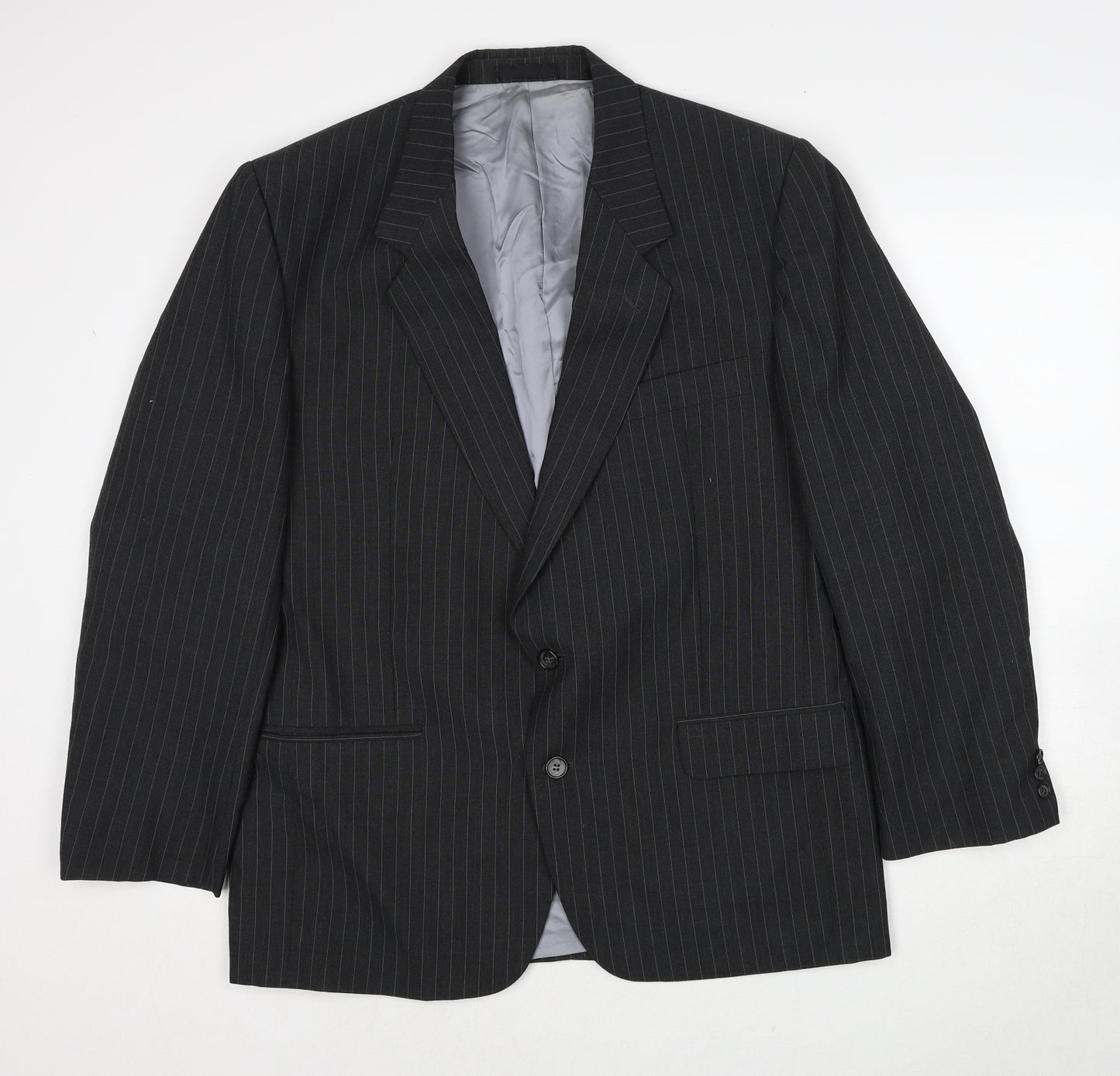 Origin Mens Grey Striped Polyester Jacket Suit Jacket Size 42 Regular