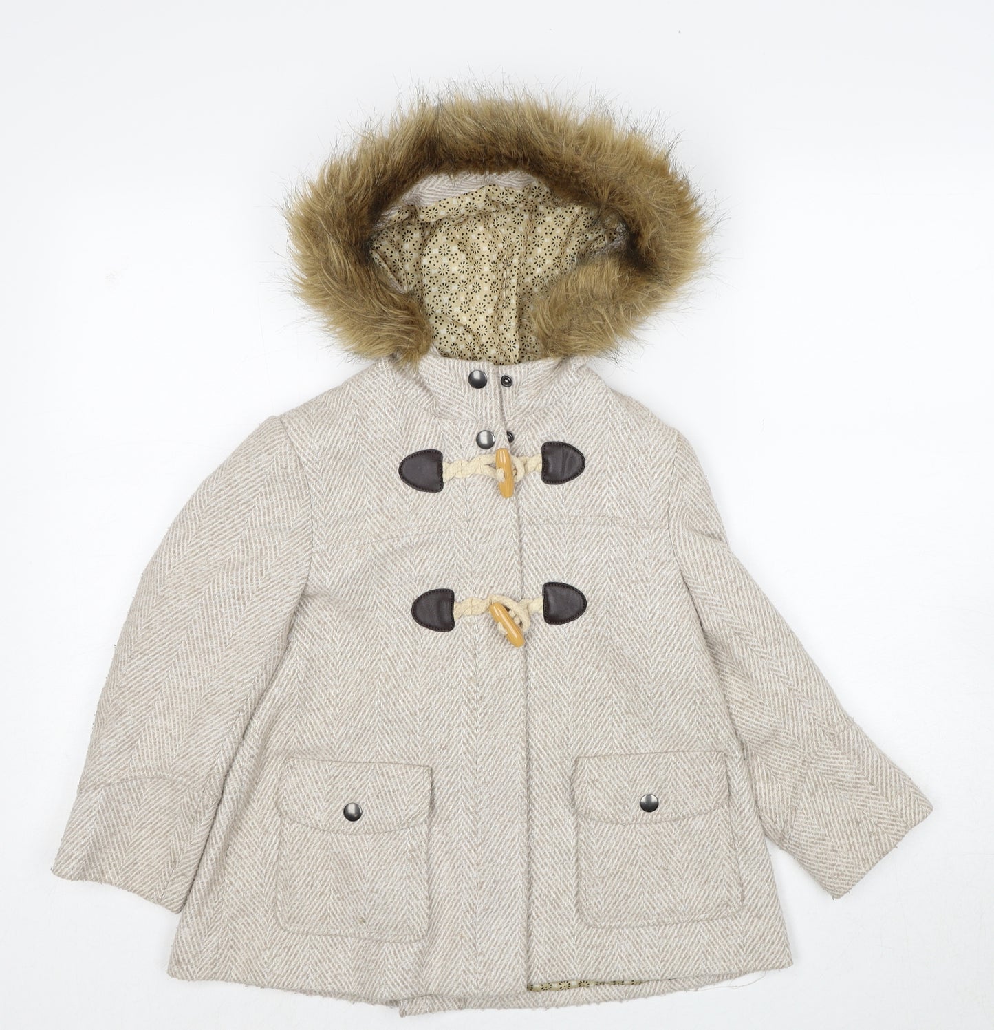 John Lewis Girls Beige Pea Coat Coat Size 6 Years Button