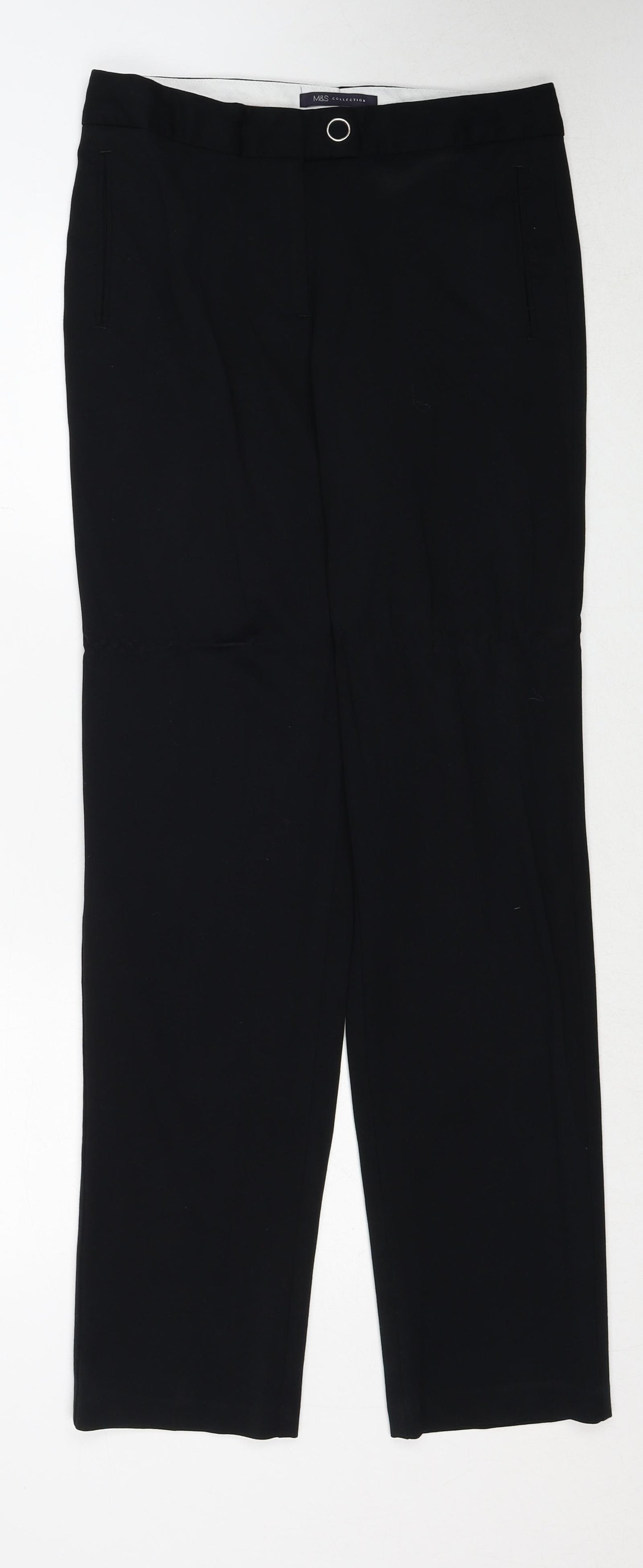 Marks and Spencer Womens Black Polyester Trousers Size 10 Regular Zip