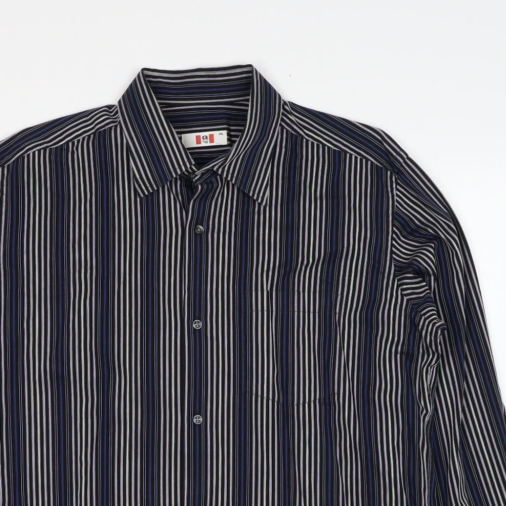 GQ Mens Blue Striped Cotton Button-Up Size 2XL Collared Button