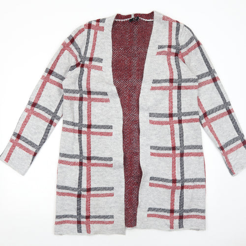 Yest Womens Grey V-Neck Check Acrylic Cardigan Jumper Size 12