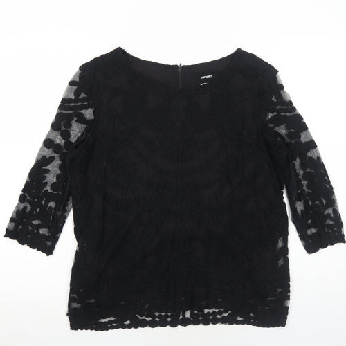 La Redoute Womens Black Floral Polyamide Basic Blouse Size 12 Round Neck