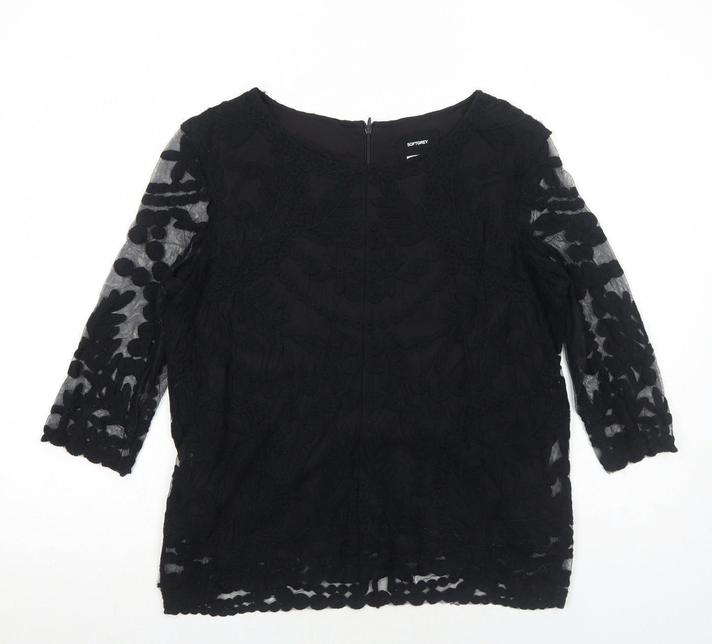 La Redoute Womens Black Floral Polyamide Basic Blouse Size 12 Round Neck