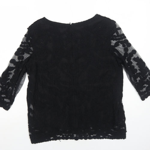 La Redoute Womens Black Floral Polyamide Basic Blouse Size 12 Round Neck