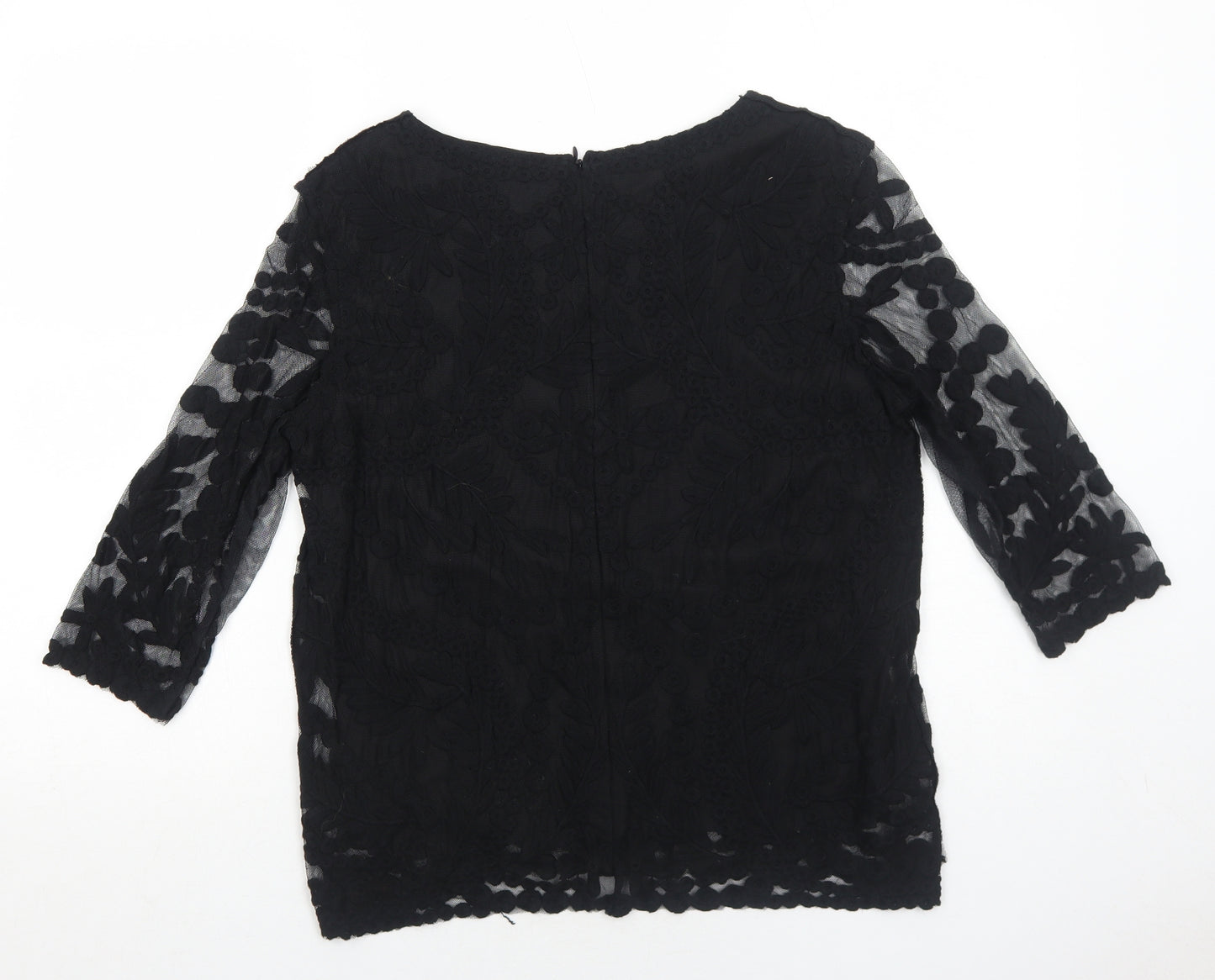 La Redoute Womens Black Floral Polyamide Basic Blouse Size 12 Round Neck