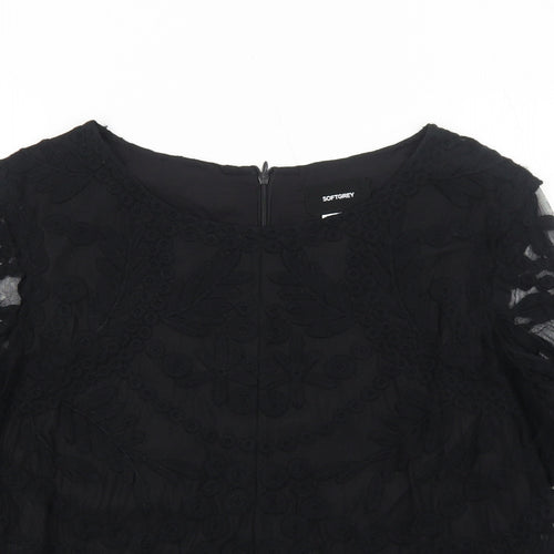 La Redoute Womens Black Floral Polyamide Basic Blouse Size 12 Round Neck