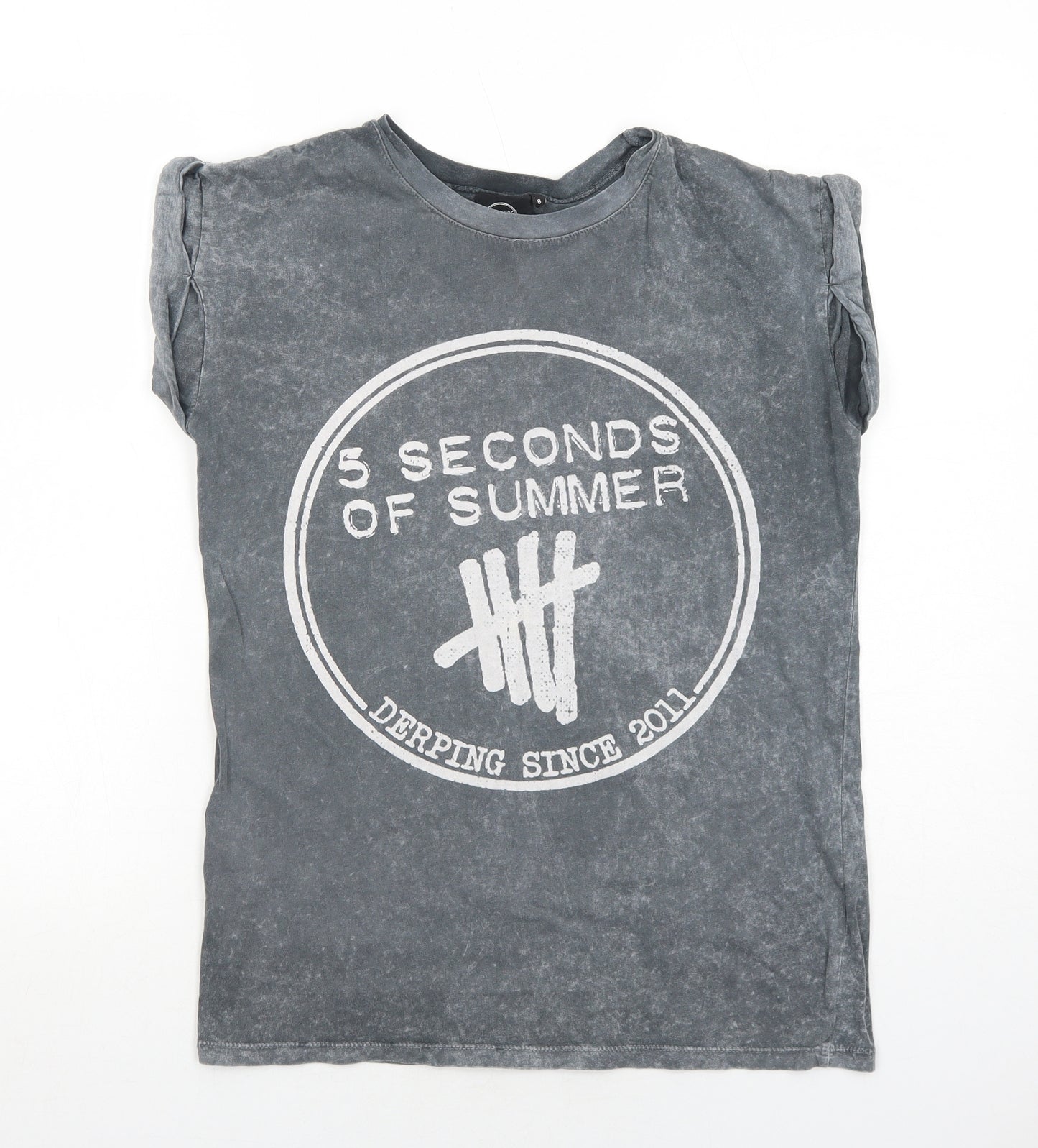 5 Seconds of Summer Womens Grey Cotton Basic T-Shirt Size 8 Round Neck
