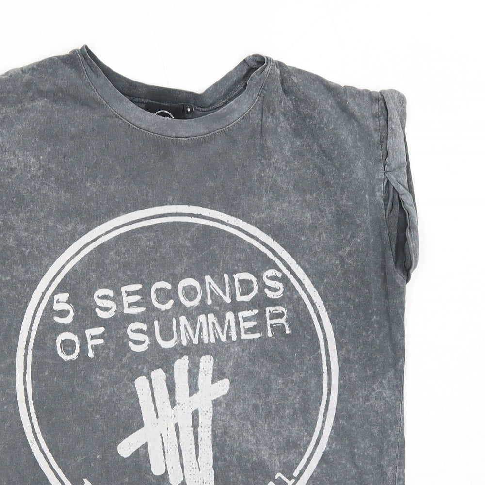 5 Seconds of Summer Womens Grey Cotton Basic T-Shirt Size 8 Round Neck