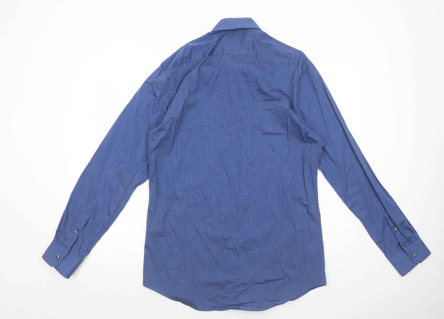 Marks and Spencer Mens Blue Cotton Dress Shirt Size 15.5 Collared Button