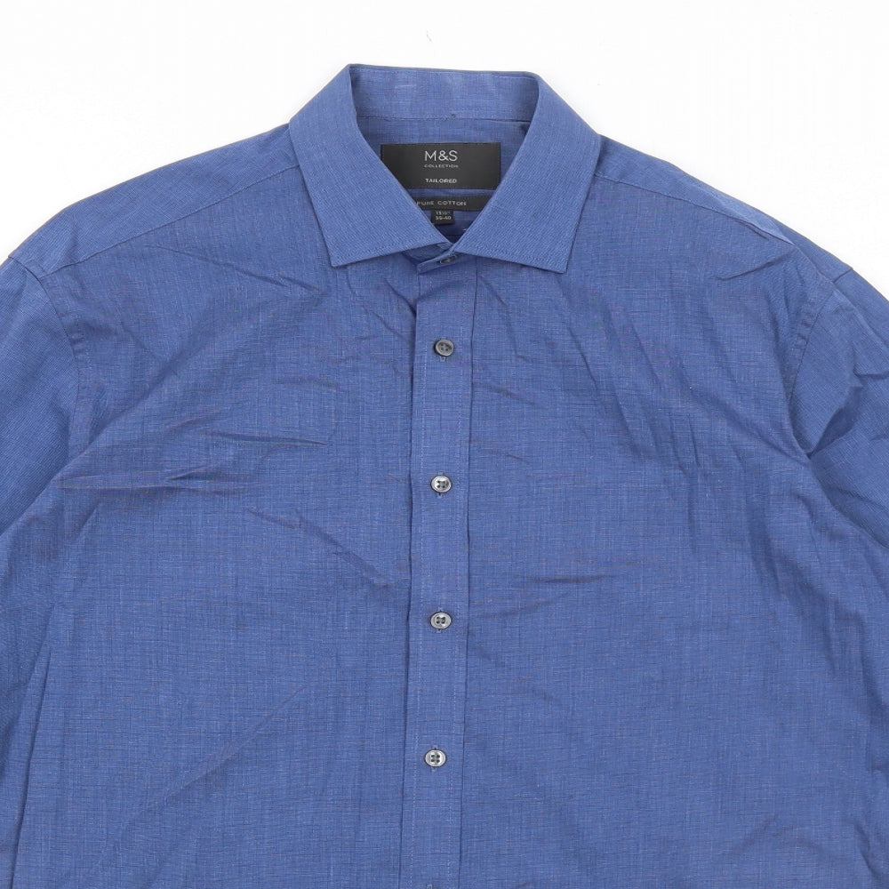 Marks and Spencer Mens Blue Cotton Dress Shirt Size 15.5 Collared Button