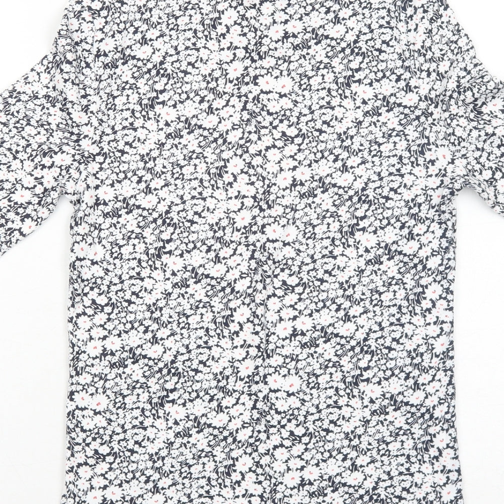 Marks and Spencer Womens Blue Floral Cotton Basic T-Shirt Size 10 Round Neck