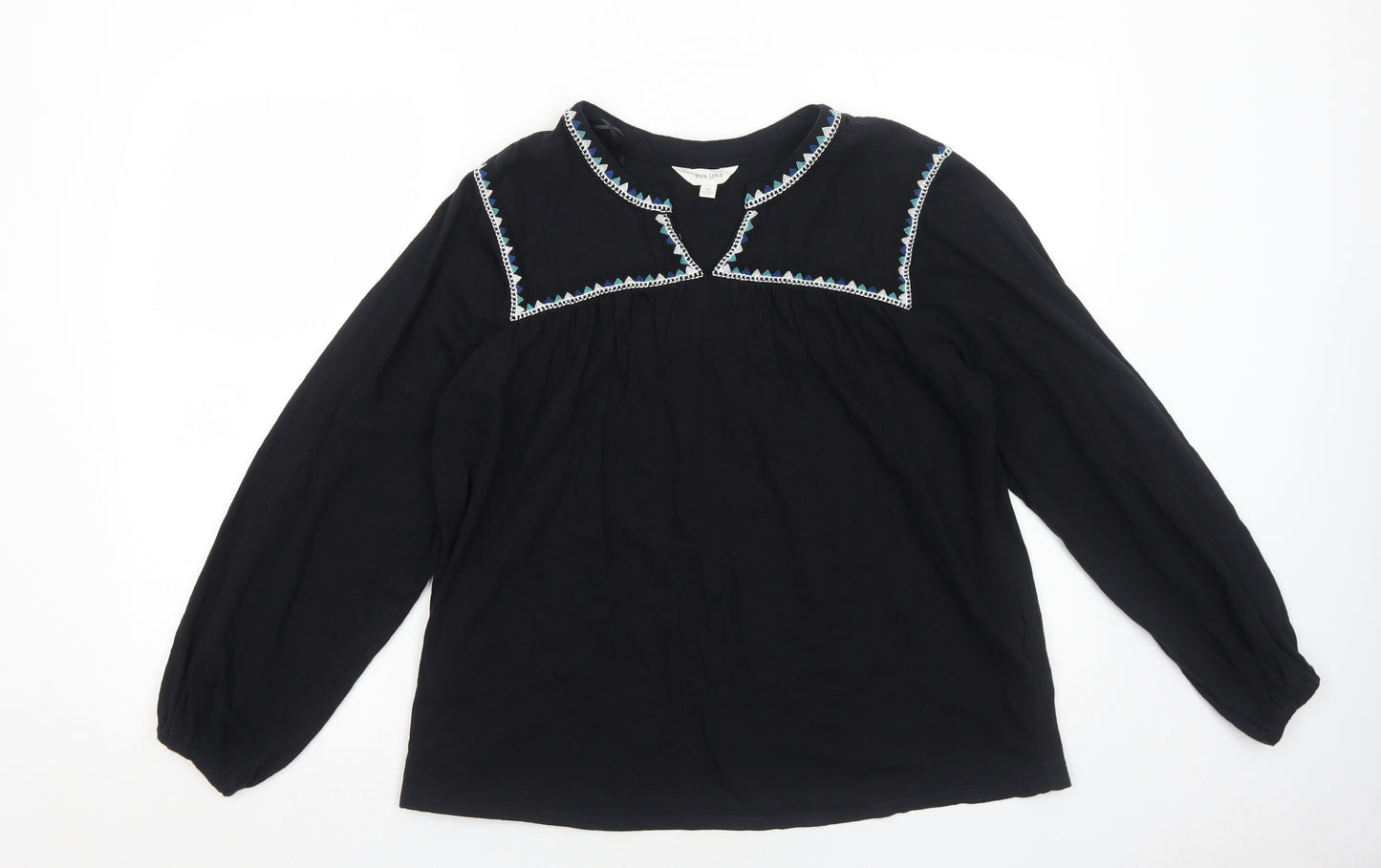 Per Una Womens Black Cotton Basic Blouse Size 10 Round Neck