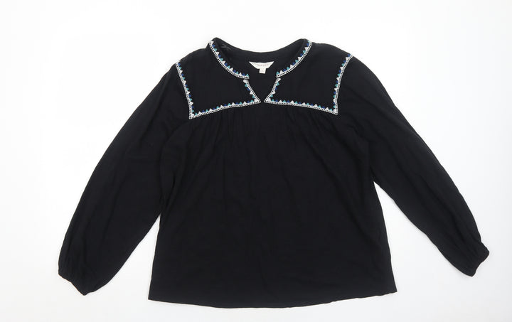 Per Una Womens Black Cotton Basic Blouse Size 10 Round Neck