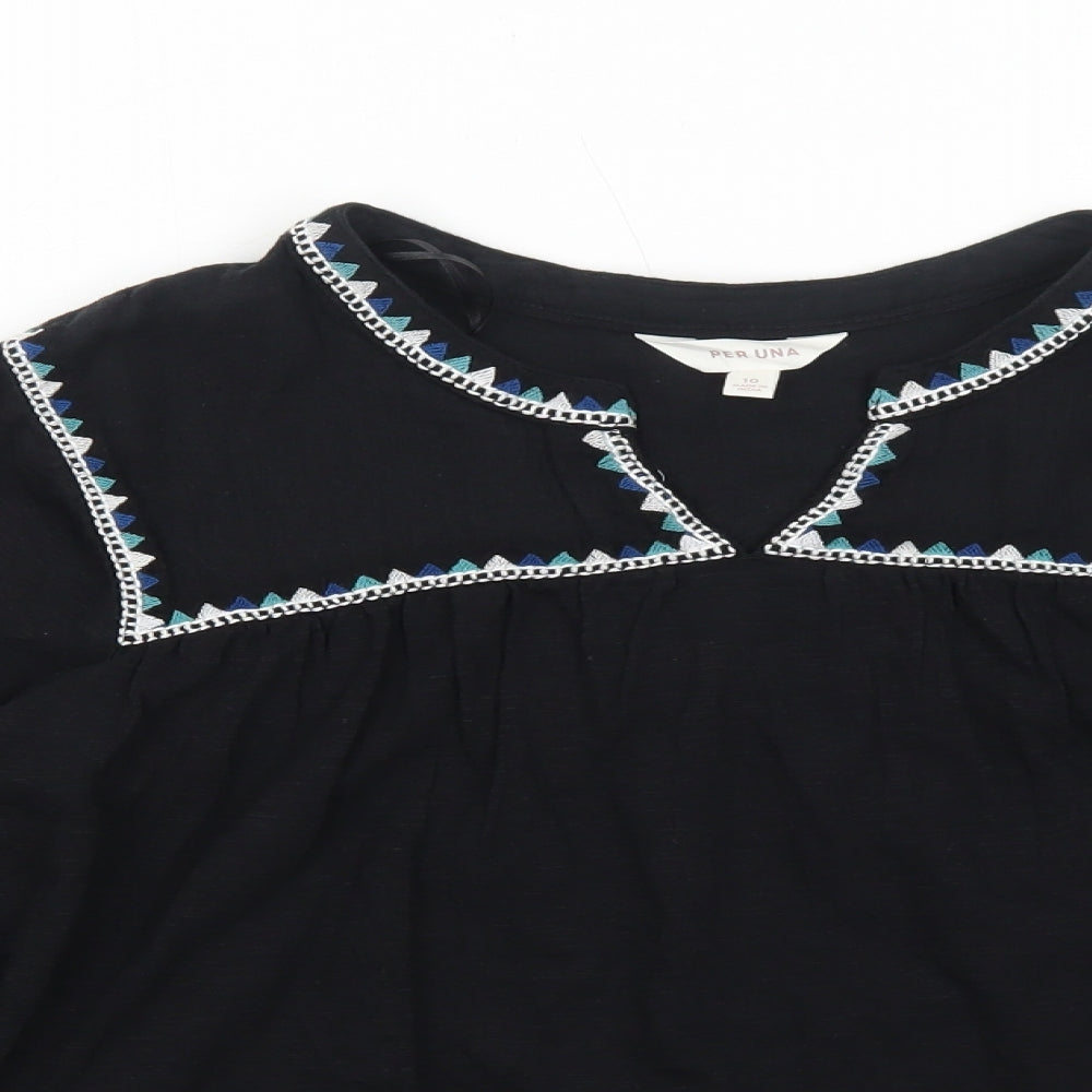 Per Una Womens Black Cotton Basic Blouse Size 10 Round Neck