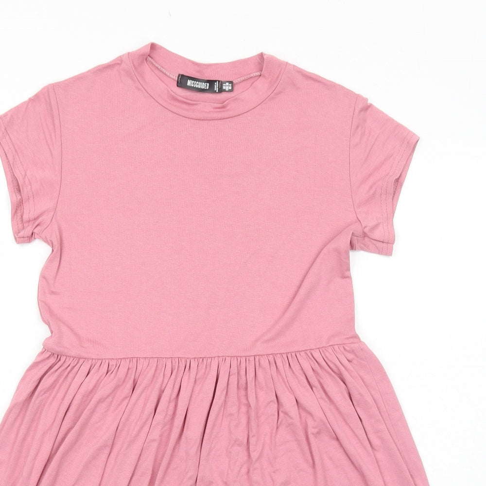 Missguided Womens Pink Viscose T-Shirt Dress Size 8 Round Neck Pullover